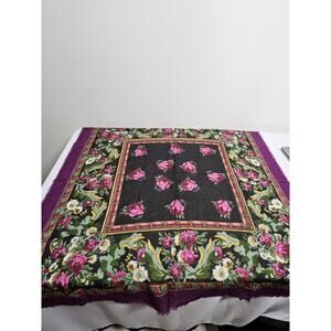 Floral 30" Afghan Scarf - Vintage Japan Acrylic 30" Floral Handkerchief